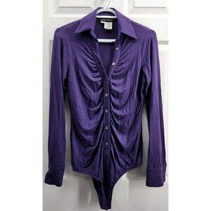 Franco Mirabelli Button Up Shirt Bodysuit Long Sleeve Purple Size XS